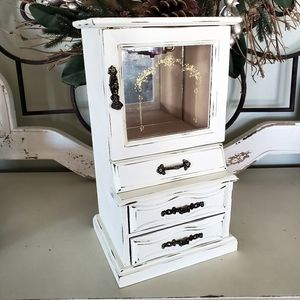 Refinished antique white wooden jewelry box
